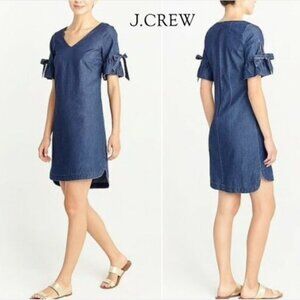 J. Crew Bell Tie-Sleeve V-Neck Denim Dress